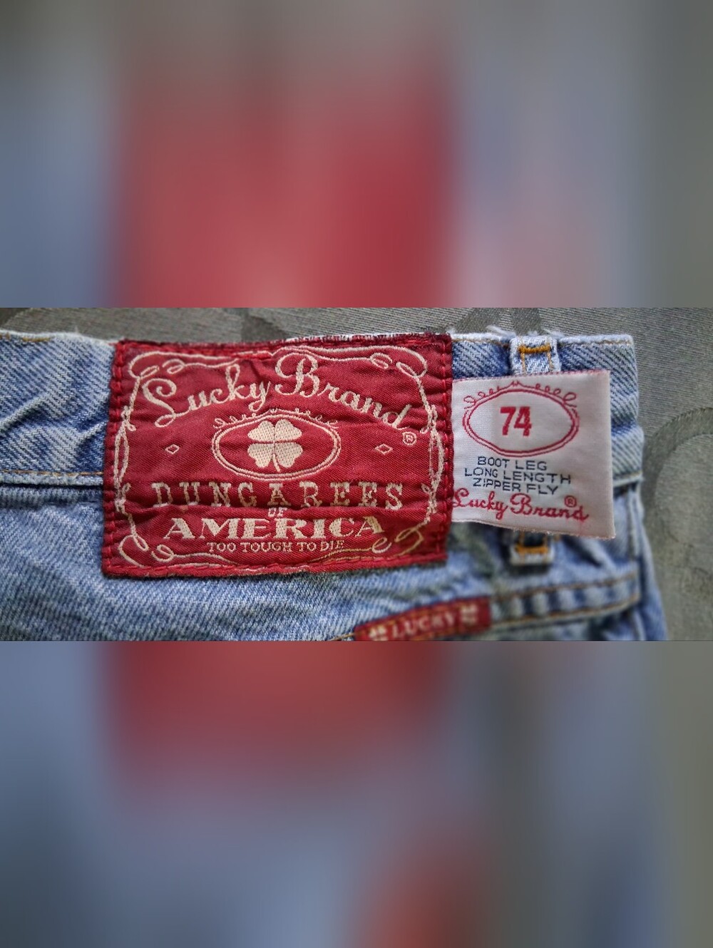 VTG Lucky Brand 74 Boot Leg Jeans 34x34 USA Made Distressed Thrashed